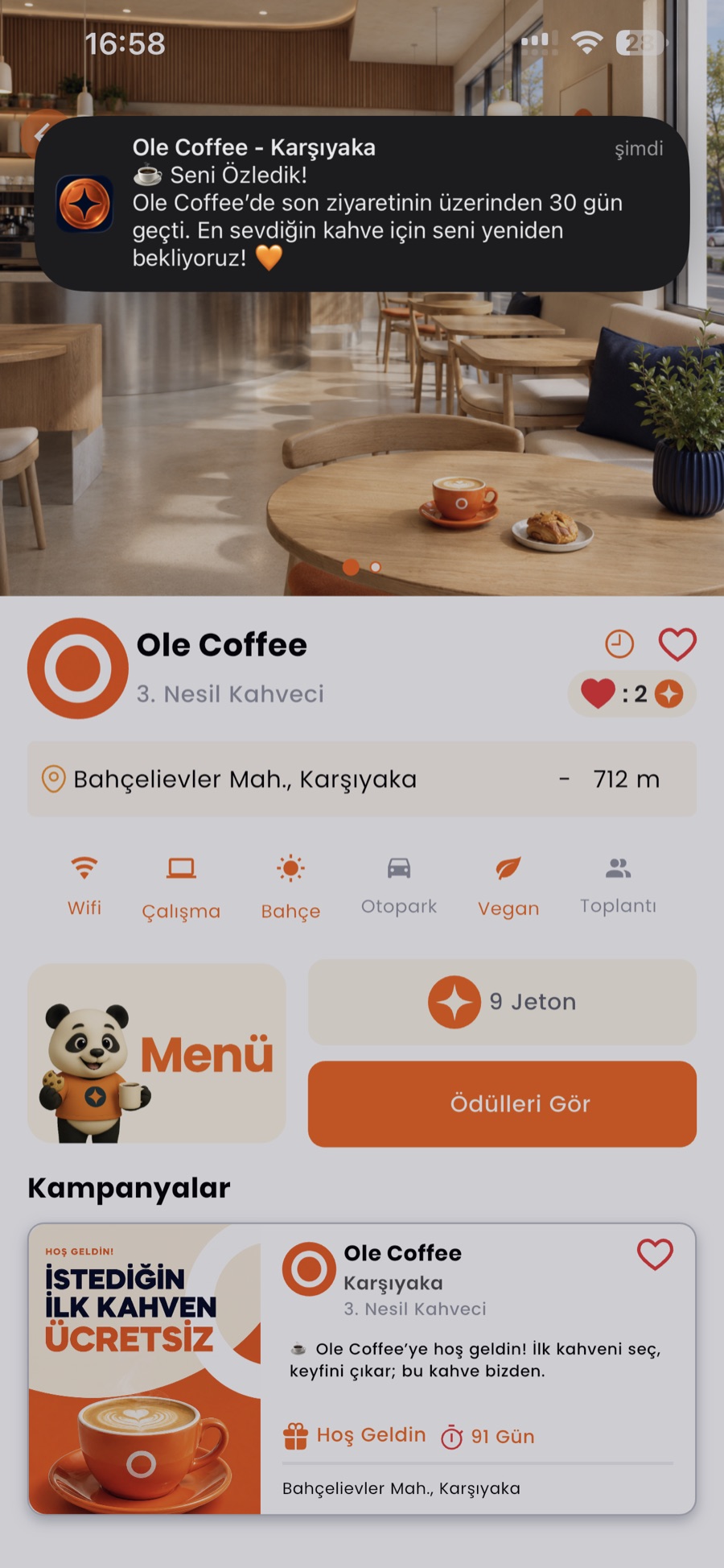 Ole uygulaması — bildirim ekranı